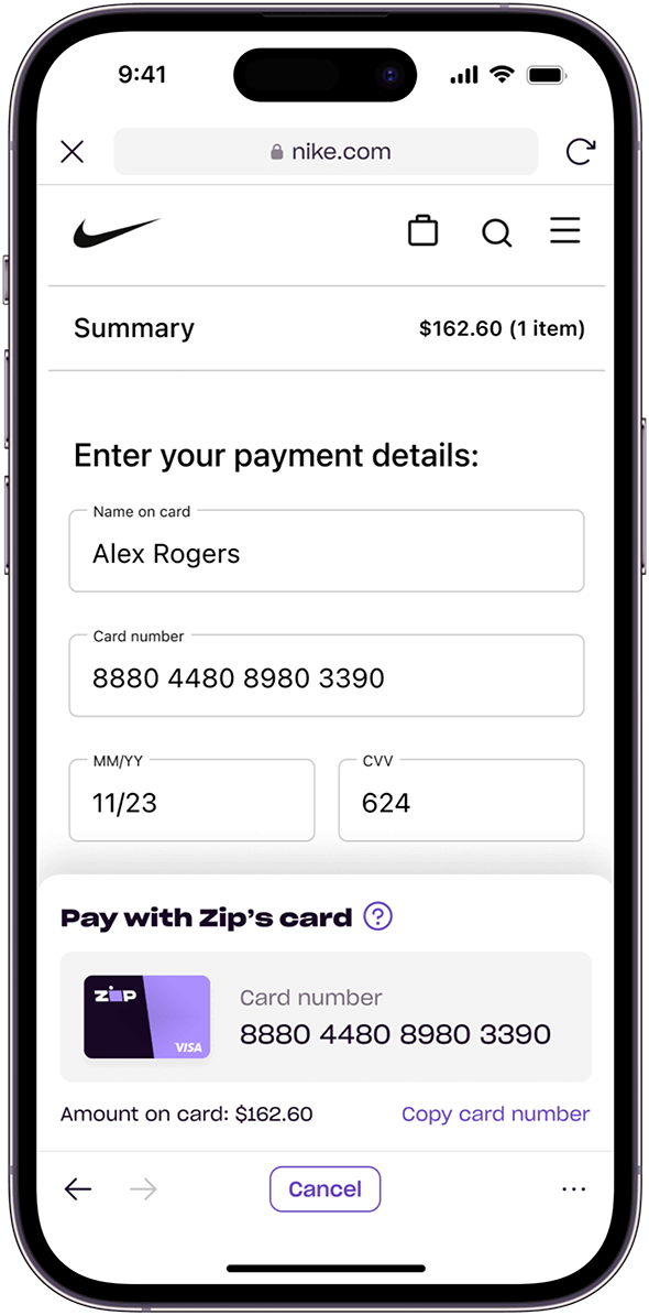 Online payment with the Zip app